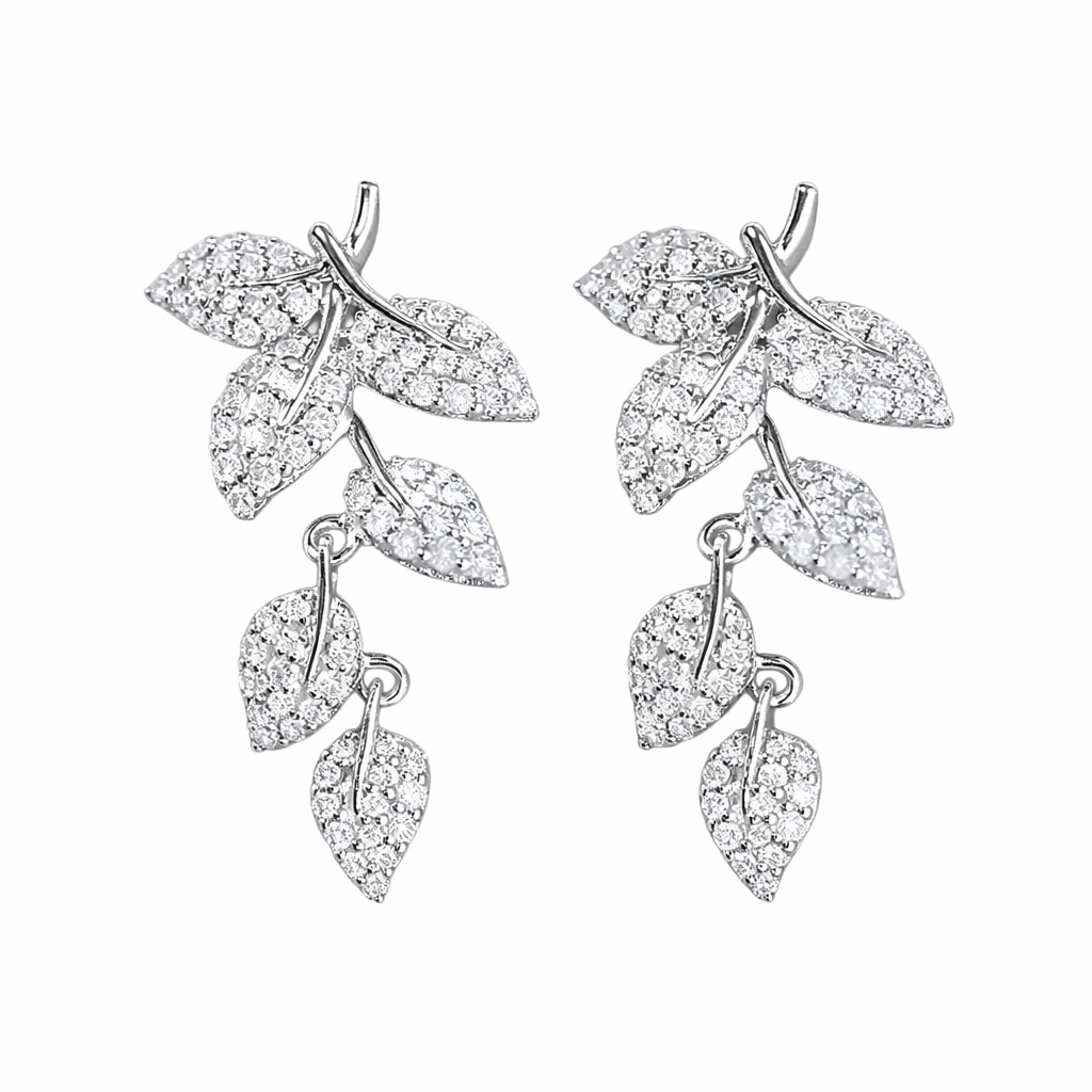 leaves 18k Gold Earrings, Studded with 1.10ct Natural Diamond 