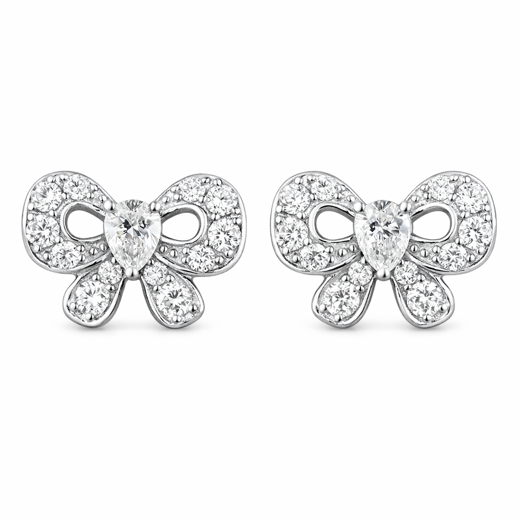 18k gold earrings with a bow design, featuring a natural diamond of 0.86carats