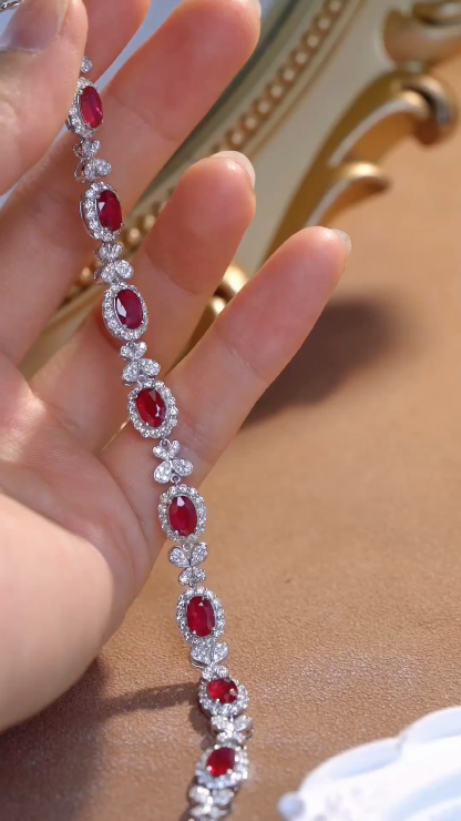 18k Gold Bracelet, Ruby Bracelet, Oval Ruby 5.50ct, Natural Diamond 2.50ct