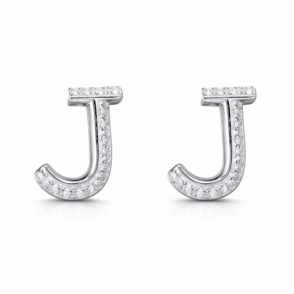 18k gold earring stud with the letter “J” and a 0.08ct natural diamond inlaid.