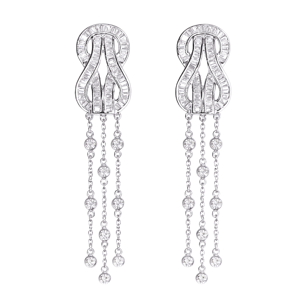 18k Gold Earrings with Fred Clasp and Tassels, Studded with 1.20ct Diamonds