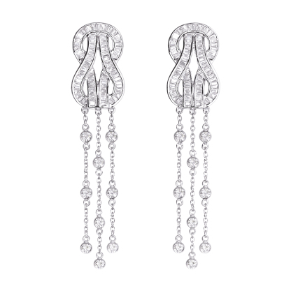 18k Gold Earrings with Fred Clasp and Tassels, Studded with 1.20ct Diamonds