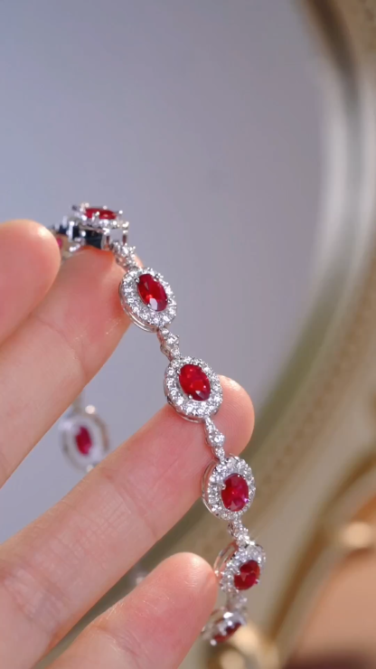 18k Gold Bracelet, Ruby Bracelet, Oval Ruby 5.00ct, Natural Diamond 2.00ct