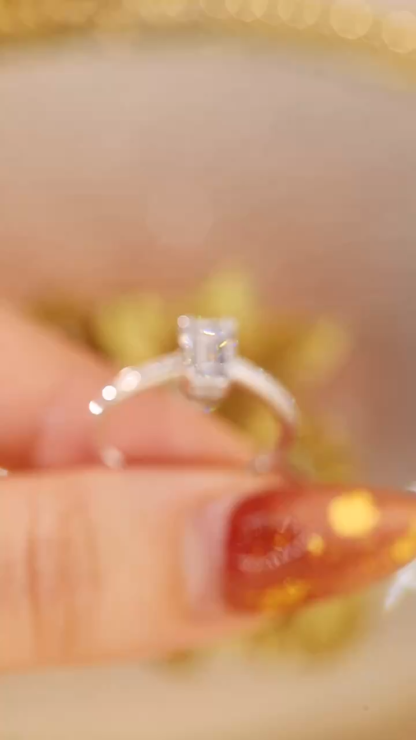 Lab-Created Emerald Cut Engagement Ring - 1.00CT Main + 0.10CT Accent Stones 10K Gold Sustainable Daily Wear