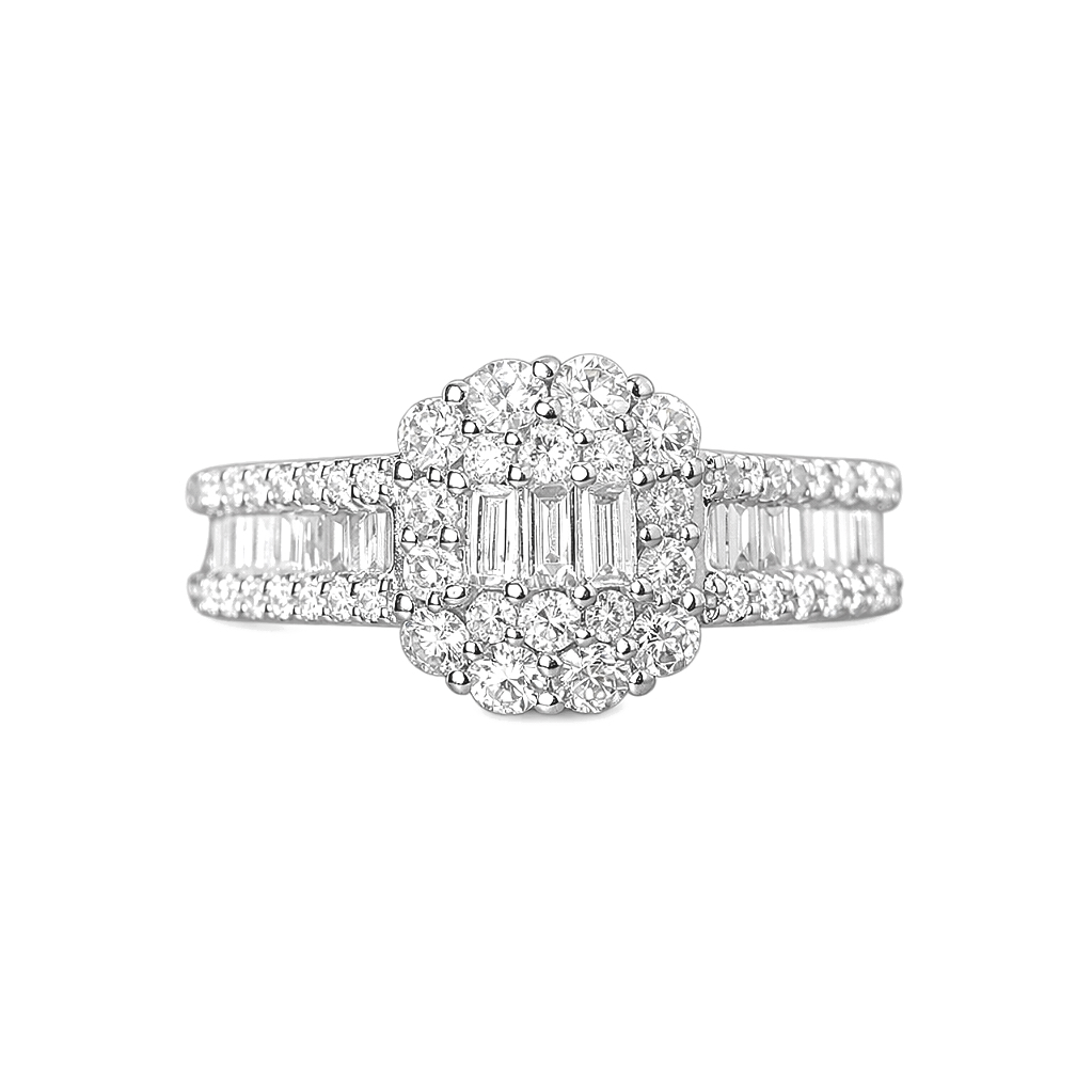 18k gold ring set with a natural diamond; the diamond features a Tapered Baguette cut and weighs 1.00 carats.