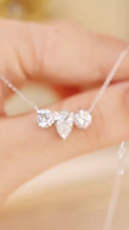 10K Gold Trilliant Necklace · 3-Stone Design with 1.05ct Pear & 0.50ct Round Lab Grown Diamonds
