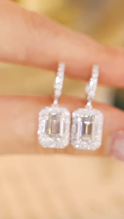 10k Gold Diamond Earrings with 4.50ct Emerald-Cut Cultured Diamonds