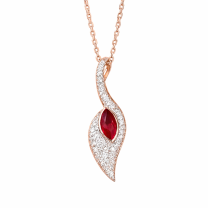 Leaves 18K Gold Marquise-Cut Ruby Pendant Necklace (0.32ct) with Natural Diamond Accents (0.30ct)