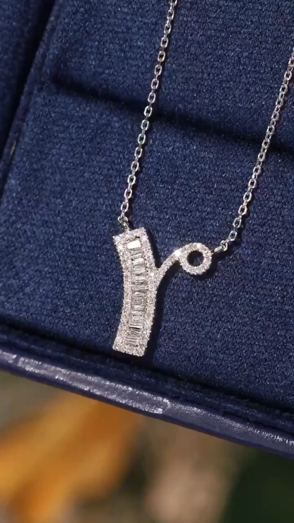 18k Gold Necklace with the Letter "Y" Inlaid with 0.35ct Natural Diamond