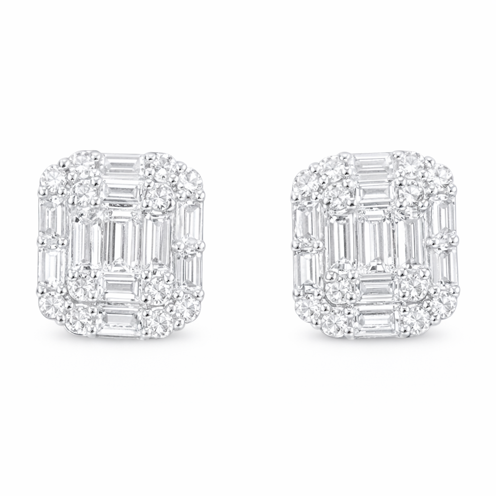 18k Gold Earrings, Studded with 0.54ct Natural Diamond 