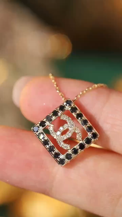 18k Gold Necklace “C” with 0.90ct Black Diamond