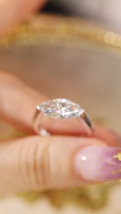 3ct Lab-Grown Marquise Diamond Ring, 10K Gold Bezel Band, Elegant Chic Special Occasion Ring