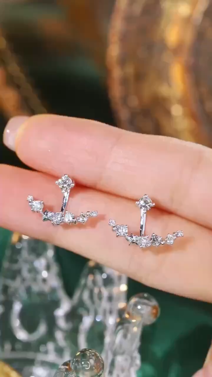 Two-piece style  Gold Earrings, Studded with 0.80ct Natural Diamond 