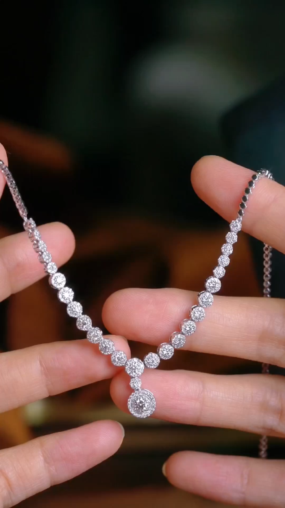 18k Gold Necklace, Luxury Semi-Circle Diamond Necklace with 1.70ct Natural Diamonds