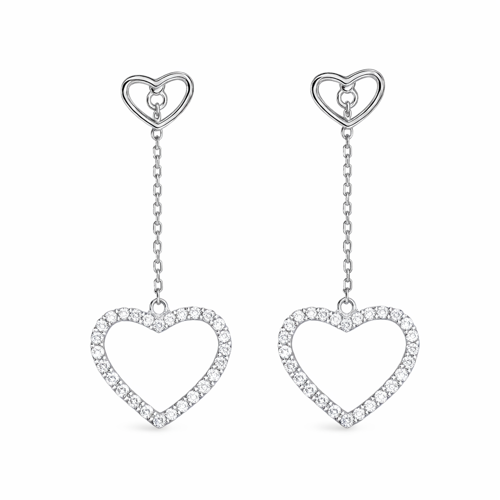 18k Gold Earrings in Heart Shape, Pair Set, Studded with a 0.30ct Natural Diamond