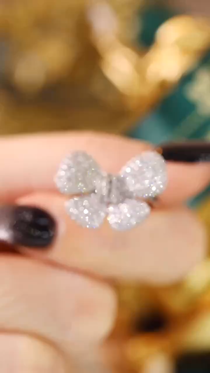 18k Gold Ring, Butterfly Design, Inlaid with 1.20ct Natural Diamond