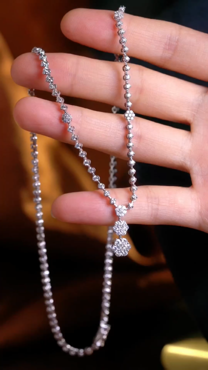 18k Gold Necklace with Luxury Diamond-Set Evening Gown Chain; Natural Diamonds totaling 2.80ct