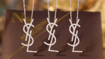 18k Gold Necklace, YSL Letter Necklace with 0.30ct Natural Diamond