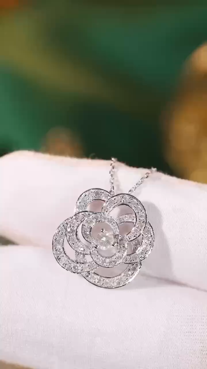 18k Gold Necklace with Flower Design, Natural Diamond 0.65ct