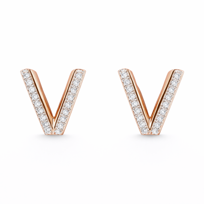 18k gold earring stud with the letter “V” and a 0.08ct natural diamond inlaid.