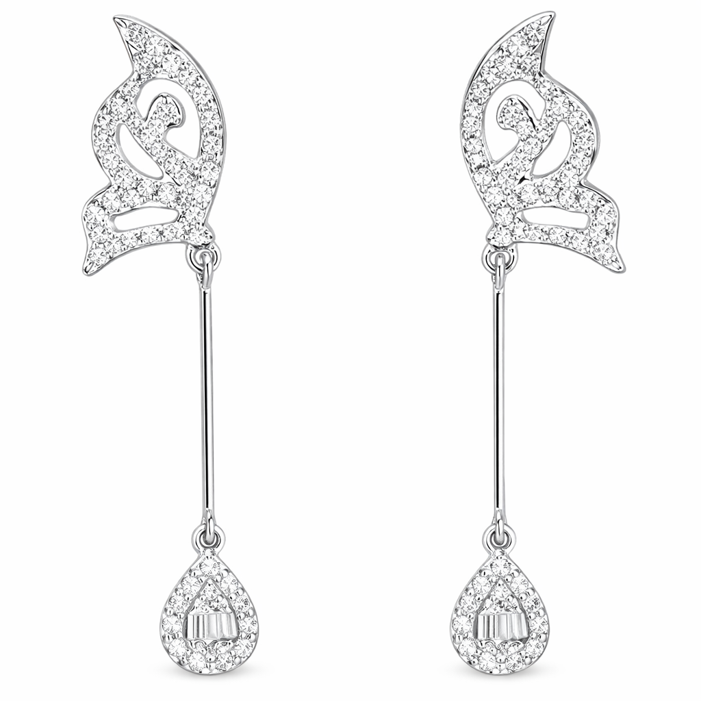 18k Gold Earrings with Butterfly Wing Design, Inlaid with 0.76ct Natural Diamond