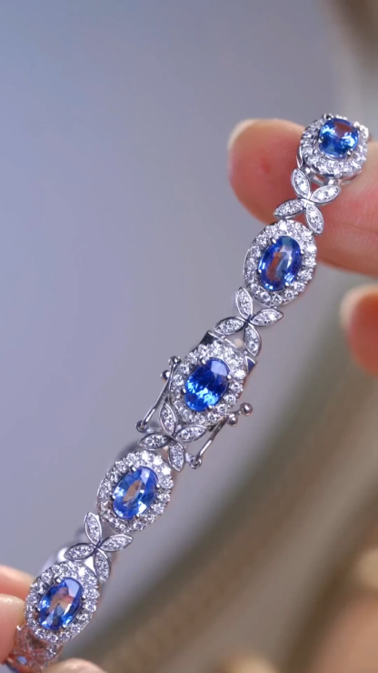 18k Gold Bracelet with Luxuriously Set Sapphires and Diamonds totaling  8.80ct