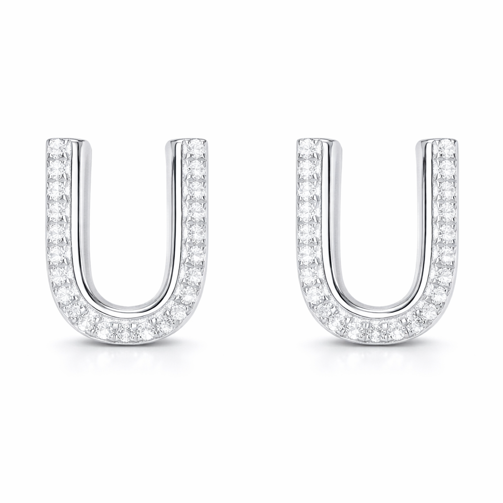 18k gold earring stud with the letter “U” and a 0.10ct natural diamond inlaid.