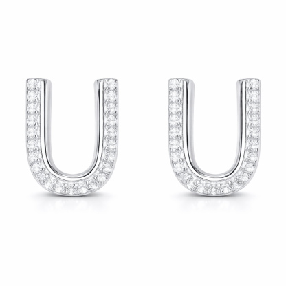 18k gold earring stud with the letter “U” and a 0.10ct natural diamond inlaid.
