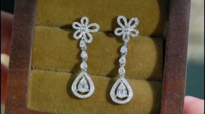Two-piece style flowers 18k Gold Earrings, Studded with 0.50ct Natural Diamond 