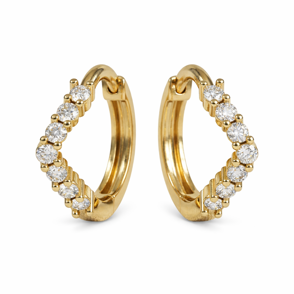 Leaves 18K Gold Natural Diamond Stud Earrings | Cluster-Set 0.24CT Diamonds