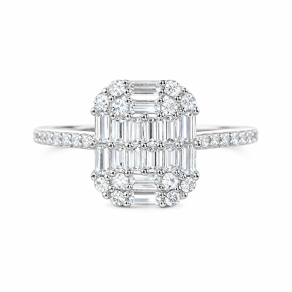 18k gold ring set with a natural diamond; the diamond features a Tapered Baguette cut and weighs 0.50 carats.