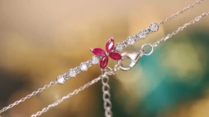 18k Gold Bracelet, Ruby Bracelet with a 0.40ct oval-shaped ruby and a 0.15ct natural diamond