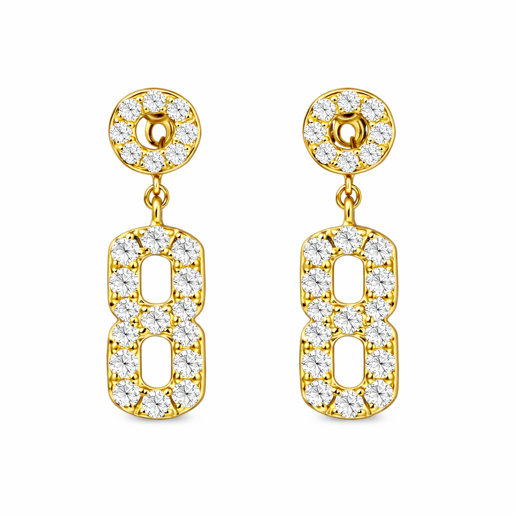 [18k gold earring stud set with 0.40ct natural diamond and the number “8” embossed on it.