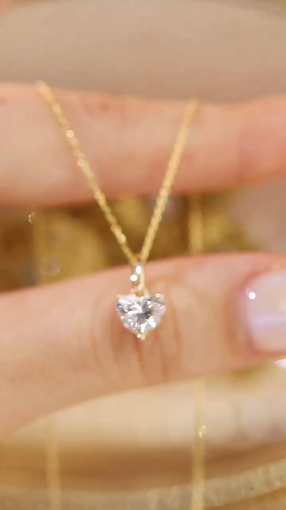 10k gold Heart of Love · 1ct Lab Grown Heart Cut Diamond 3-Prong Necklace