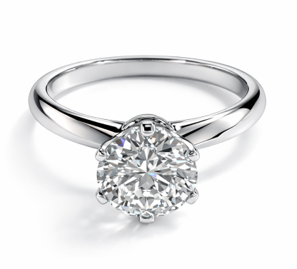 PT950 ring with a six-prong setting, containing 2 carats of lab-grown diamonds.