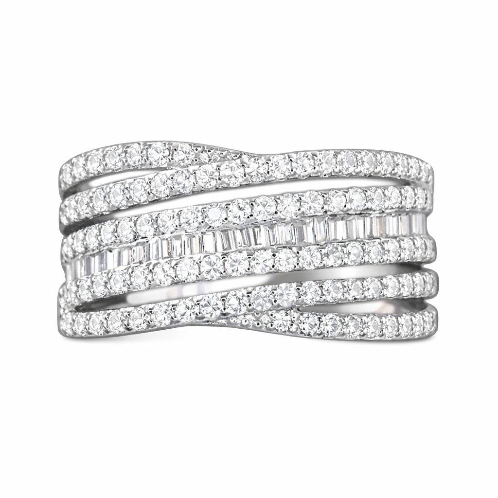 18k gold ring set with a natural diamond; the diamond features a Tapered Baguette cut and weighs 0.68carats.