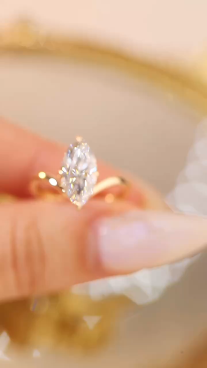 10K Solid Gold V-Design Marquise Ring - 1CT Lab-Created Diamond Engagement Ring