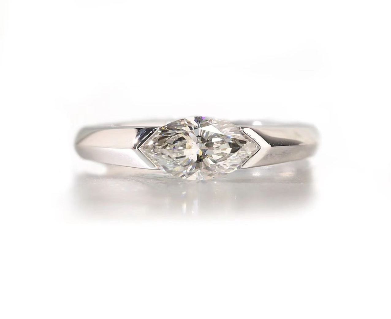 Trendy 10K Gold 1ct Lab-Grown Marquise Ring, Bezel Slim Band, Stylish Date & Party Wear