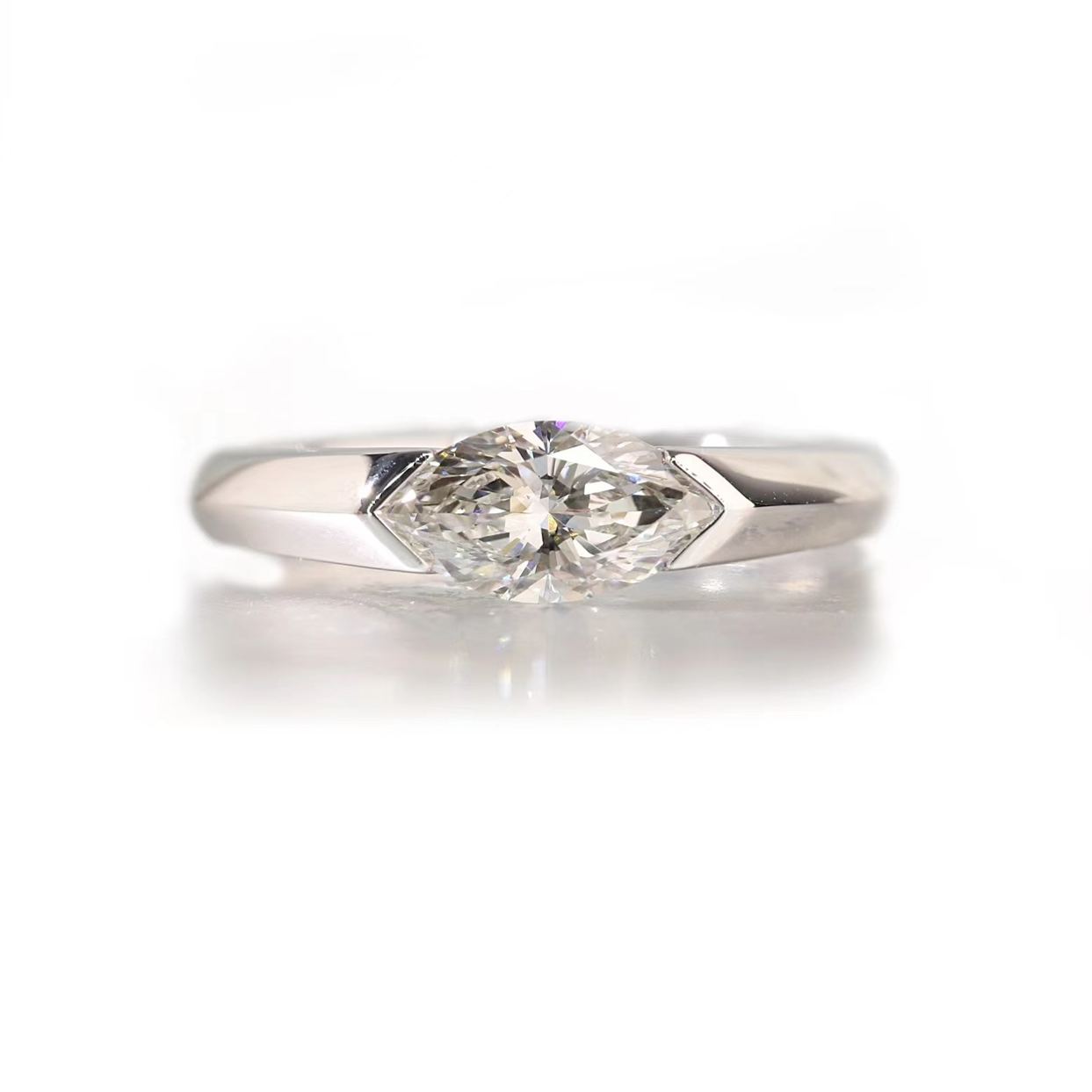 3ct Lab-Grown Marquise Diamond Ring, 10K Gold Bezel Band, Elegant Chic Special Occasion Ring