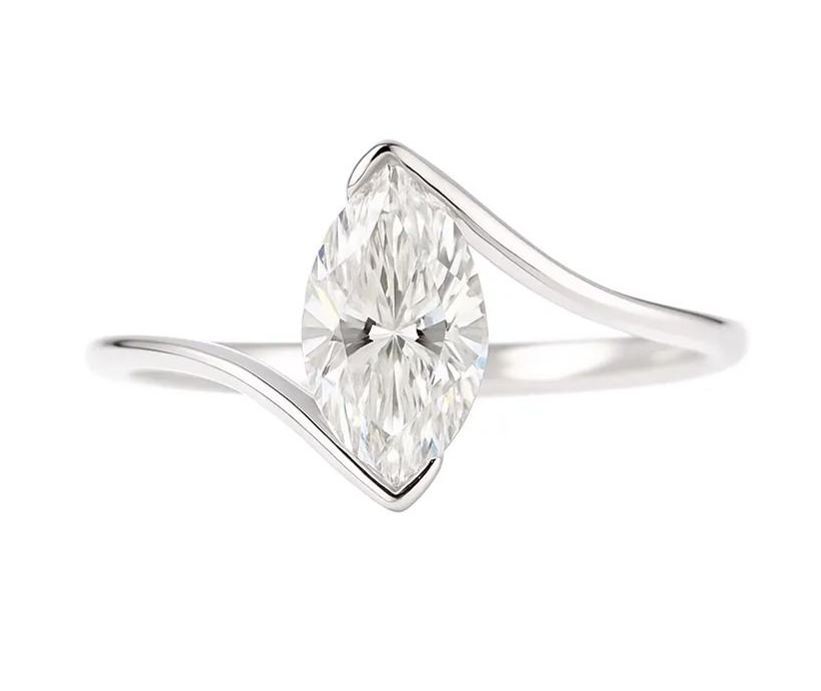 10K Gold Marquise Grace · 2ct Lab Grown Marquise Cut Diamond Bezel Corner Ring