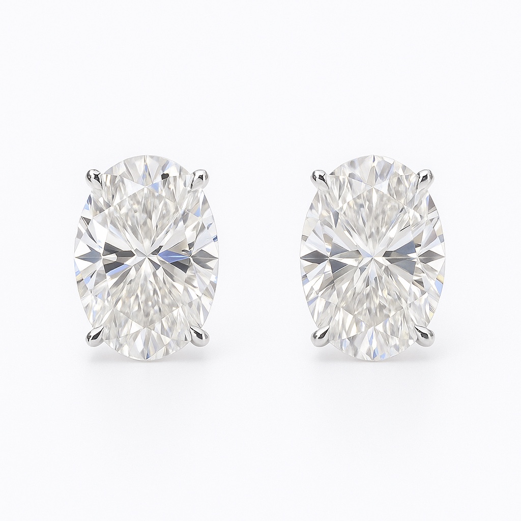 10K gold 1-carat oval diamond earrings with four-prong setting