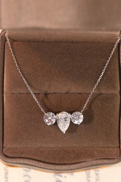 10K Gold Trilliant Necklace · 3-Stone Design with 1.05ct Pear & 0.50ct Round Lab Grown Diamonds