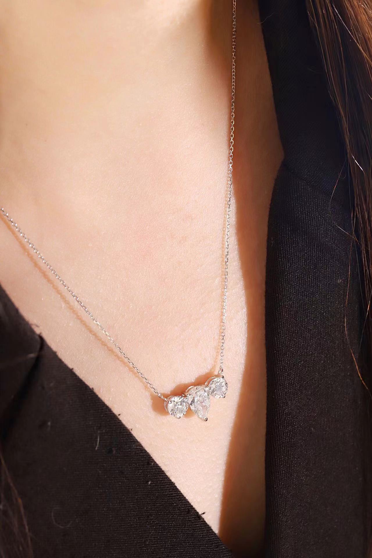 10K Gold Trilliant Necklace · 3-Stone Design with 1.05ct Pear & 0.50ct Round Lab Grown Diamonds