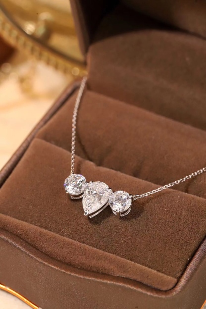 10K Gold Trilliant Necklace · 3-Stone Design with 1.05ct Pear & 0.50ct Round Lab Grown Diamonds