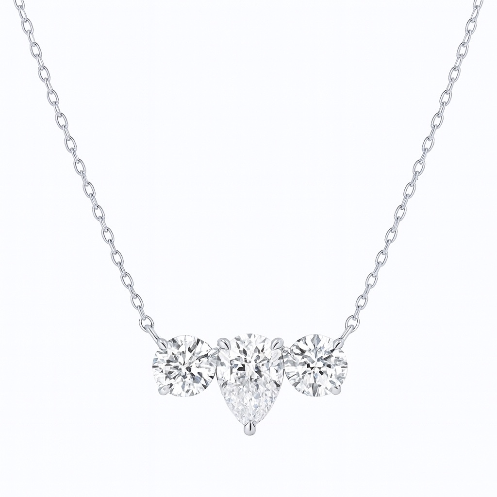 10K Gold Trilliant Necklace · 3-Stone Design with 1.05ct Pear & 0.50ct Round Lab Grown Diamonds