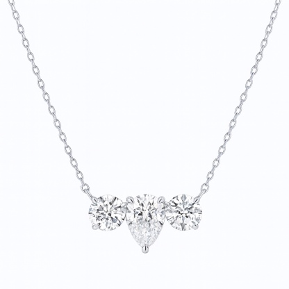 10K Gold Trilliant Necklace · 3-Stone Design with 1.05ct Pear & 0.50ct Round Lab Grown Diamonds