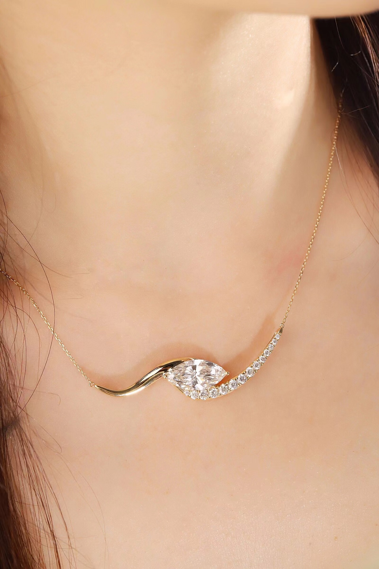 10K gold Timeless Glow · 1ct Marquise Cut Diamond Necklace with 0.30ct Side Stones