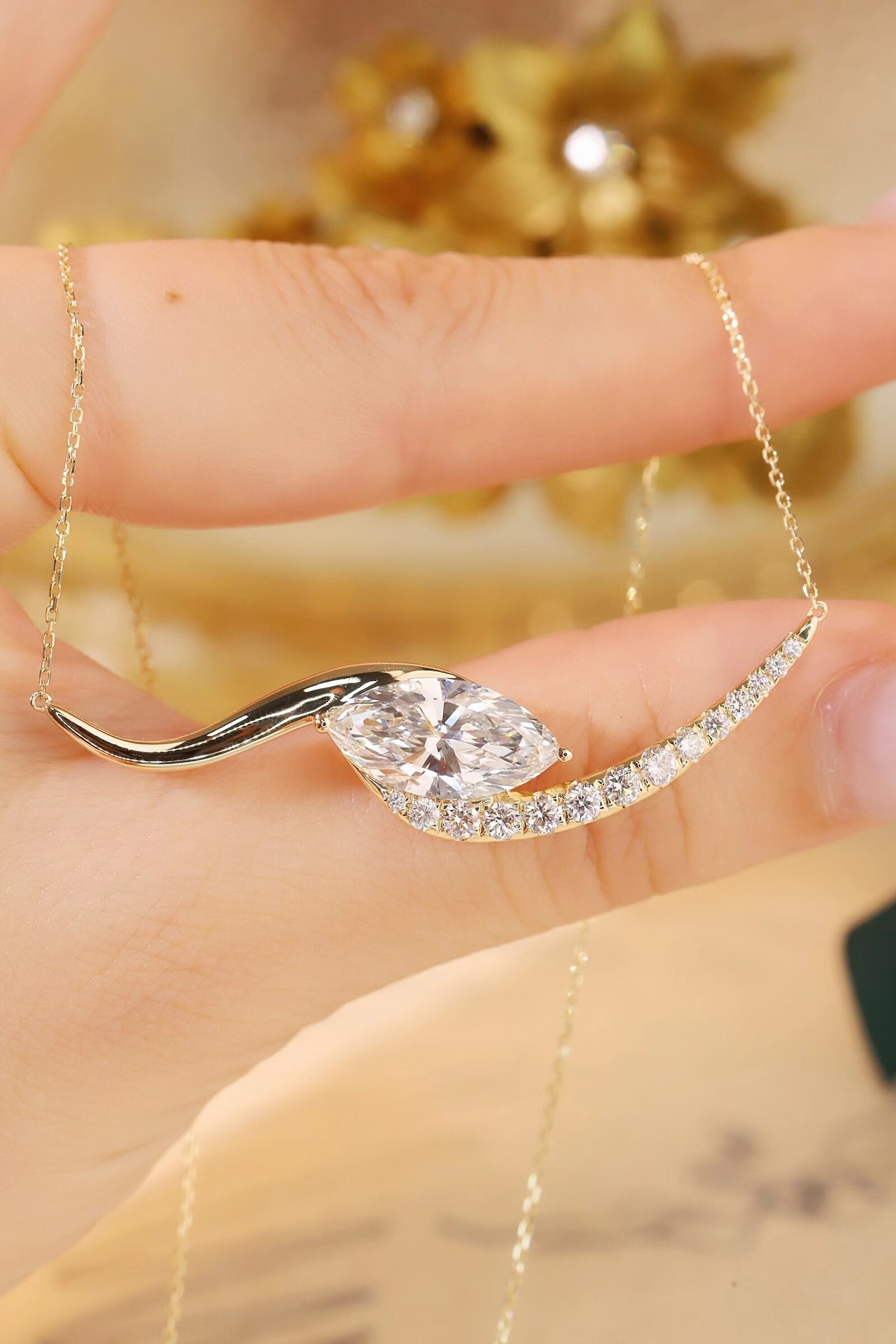 10K gold Timeless Glow · 1ct Marquise Cut Diamond Necklace with 0.30ct Side Stones