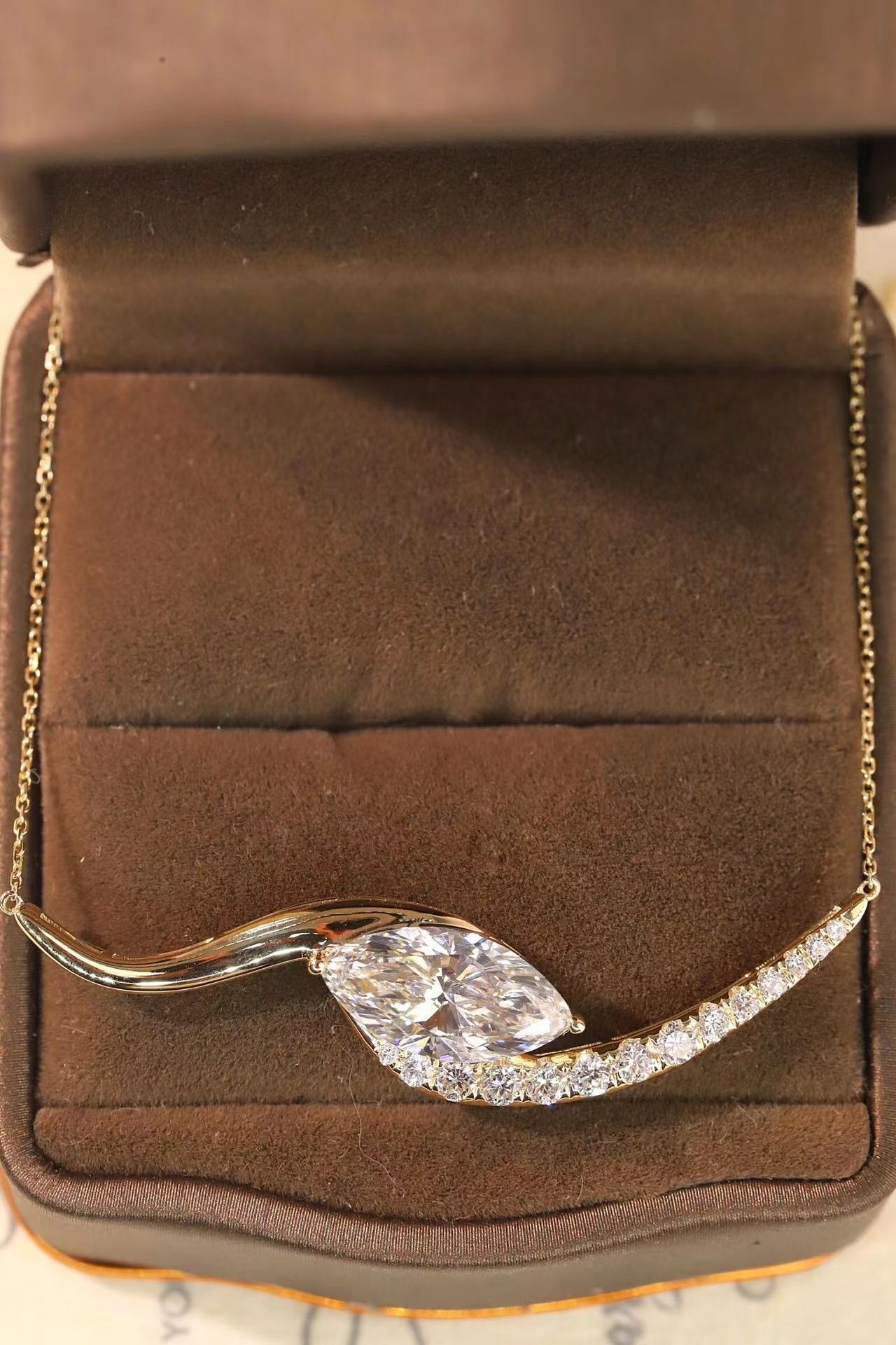 10K gold Timeless Glow · 1ct Marquise Cut Diamond Necklace with 0.30ct Side Stones