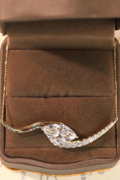 10K gold Timeless Glow · 1ct Marquise Cut Diamond Necklace with 0.30ct Side Stones